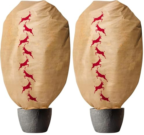 Windhager Winter-Deko-Vlieshaube Protect Kälteschutz Frostschutz Gartenvlies Abdeckvlies Hirsch-Motiv, Größe XXL, 1,4 x 2m, Beige, 06886 (Packung mit 2)