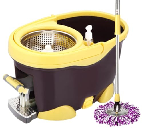 NIBHZ Escurridor de Cubo para Fregona, Escurridor de Fregona con Cubo de Pedal, Giratorio 360°, Escurridor de Cubo Doméstico con Mango de Acero Inoxidable para Lavar Pisos,Brown-A