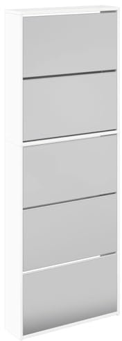 vidaXL Schuhschrank mit Spiegel 5 Fächer Hochglanz-Weiß 63x17x169,5 cm