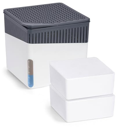 WENKO Raumentfeuchter Mod. Cube mit 2 x 500 g Entfeuchter Granulat, für Räume bis 40 m³, beugt Schimmel und Gerüchen vor, ohne Strom, geräuschlos, nachfüllbar, Weiß