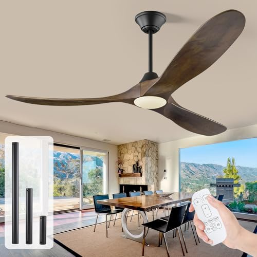 MSHENUED 152 cm Deckenventilator für den Außenbereich mit Licht, Vintage-Deckenventilator aus Holz mit Fernbedienung, 3-Blatt-Propeller-Deckenventilatoren, für den Innen- und Außenbereich geeignet