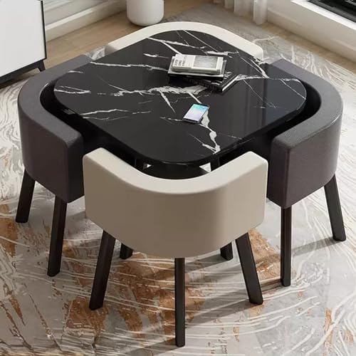 YUGXTH Rundes Esszimmertisch-Set für 4 Personen, Platzsparender Runder 4-Sitzer-Café-Tisch, Verhandlungstisch, Besprechungstisch, Rund Konferenztisch, für Küche Esszimmer Büro(Color:Square-6)