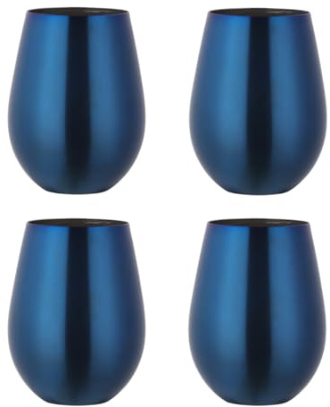 Buyer Star Weingläser aus Edelstahl 304, groß, 480 ml, Weingläser ohne Stiel, 100 % unzerbrechliche und stiellose Metall-Trinkbecher für Zuhause und draußen, spülmaschinenfest, Blau, 4 Stück