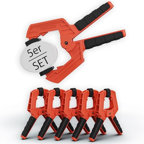 CREATE! Klemmzwingen 5-Set | 15 Kg Spannkraft | 80 mm Spannweite | Federklemmen | Federzwingen