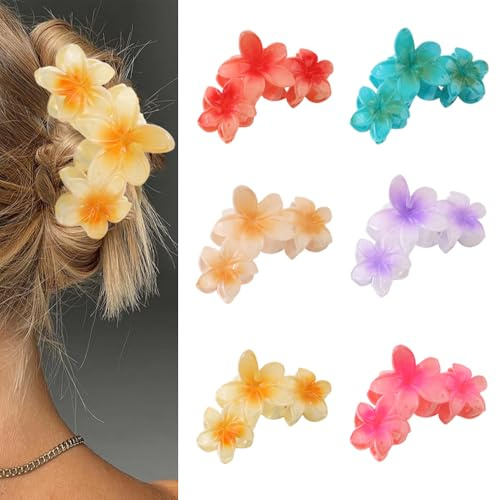 HSAJS 6 Stück Haarklammer Blume für Frauen 6 Colors Egg Flower Hair Claw Clips Rutschfeste Haarklammern Niedliche für Damen Haarspangen Rutschfest Haarkralle für Dickes Dünnes Haar