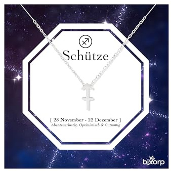 Bixorp Sternzeichenkette Sternzeichen-Anhänger aus Edelstahl in Gold/Silber – Zodiac-Halskette auf Geschenkkarte