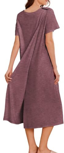 Deyeek Hospital Gowns for Women Labor Delivery Shoulder Surgery Dress Adaptive Clothing Night Robes for Elderly Plus Size Dark Red