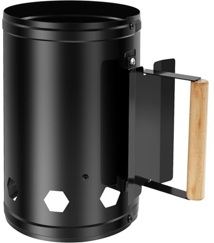KTZCTPCA Charcoal Chimney Starter, Heat Resistant Rapid Fire BBQ Starter with Wooden Handle, Charcoal Grill Chimney Starter, Portable Charcoal Grill Accessory, BBQ Grill Tool for Outdoor Grill Camping