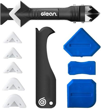 GLEAN Caulking Tool & Silicone Sealant Remover | 3-in-1 Sealant Finishing Tool | 4 Replaceable Smoothing Heads | 10Pcs Silicone Scraper & Caulk Remover