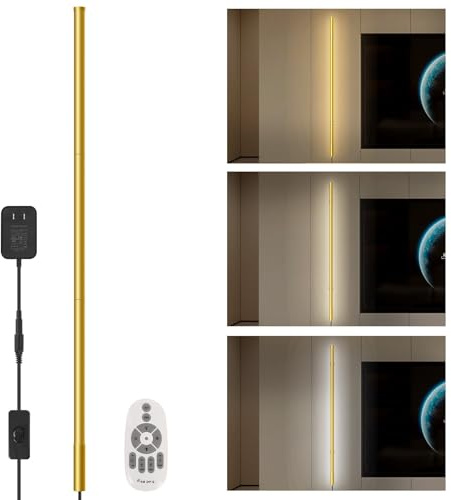 PEESIN 44.1 inch Gold Corner Lamp, Plug in Corner Light with Remote, Modern Minimalist Modern Long Wall Light, Dimmable Living Room Wall Light, Space-Saving LED Sconce for Living Room, 1 Pack