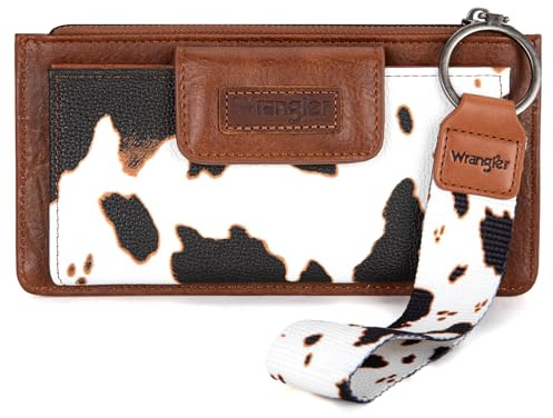 Montana West X Wrangler Cow Print Wallet for Women Ladies Female Card Cases & Money Organizers Wristlet with Wallet Large Clutch with Coin Purse Smooth Zipper and Rfid Lining