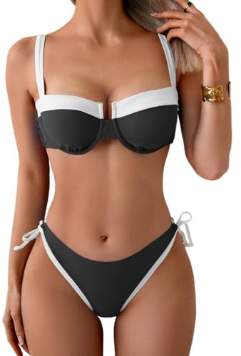 Eomenie Bikini Set for Women Underwire Push Up Two Piece Bathing Suit Color Block Swimsuit Swimwear