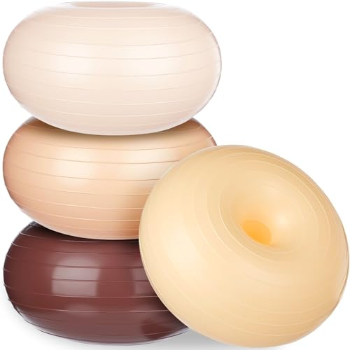 Libima 4 Pcs Flexible Seating for Classroom Inflatable Yoga Ball Chairs with Pump Donut Exercise Ball Chair Cushion Seat for Balance and Stability Training Home Office Gym Workout (Bohemian Color)