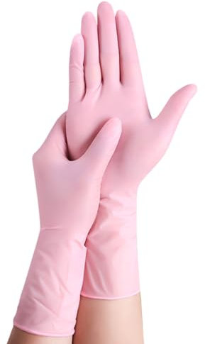9-Inch Pink Premium Nitrile Rubber Household Gloves - Multi-Purpose, Oil & Waterproof, Durable Cleaning Gloves for Dishes, Kitchen, and Heavy-Duty Use