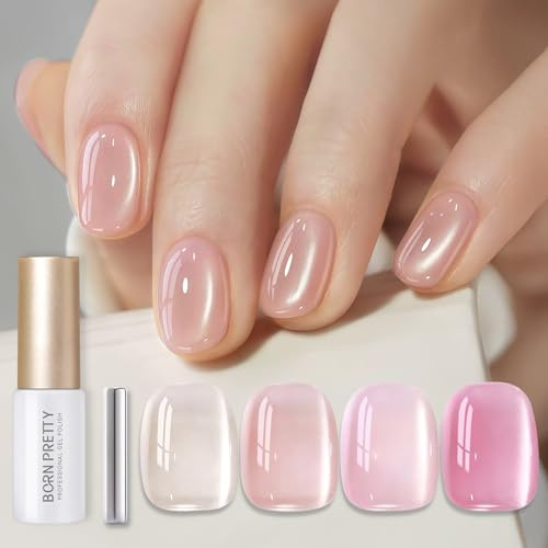 Born Pretty UV Nagellack Jelly Nude Rosa - Cat Magnetic Eye Gel Glas Kristall Gel Nagellack Maniküre und Nagelkunst DIY zu Hause 4PCS