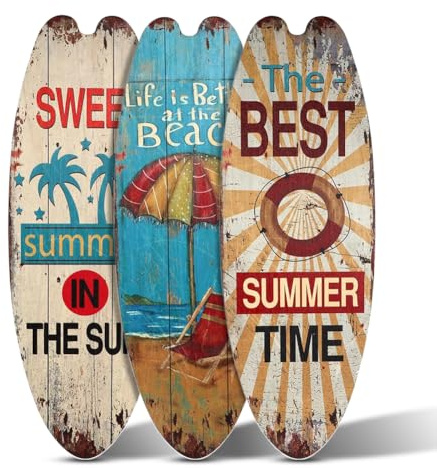 Occzin Set di 3 tavole da surf decorazione da parete per esterni, terrazza, balcone, giardino, piscina, estiva, spiaggia e mare