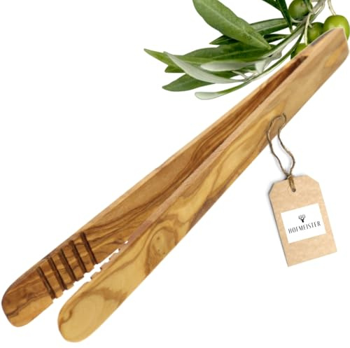 HOFMEISTER® Grillzange Holz – edle Maserung, jede Zange ein Unikat, langlebiges und nachhaltiges Grillzubehör für BBQ und Küche, Handarbeit – Olivenholz, 30,5 cm (1 Stück)