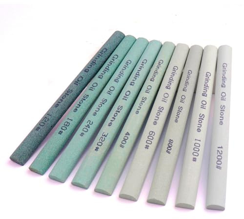 LWCUSNJ 9pcs Green Carbon Sharpening Stone Sticks Set, Green Silicon Carbide Whetstone Kit, Grit 120#-1200# for Moldel, Metal & Cutting Tools (Half Round 150mm*12mm)