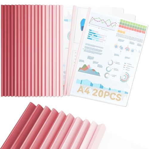 CC ODDHOME 20 Piezas A4 Deslizante Encuadernador, Transparente A4 Cubierta De Encuadernación De Informes, Ancho del Lomo 10 mm - Capacidad 90 Hojas, para Documentos del Hogar, Oficina (Rosa, A4)