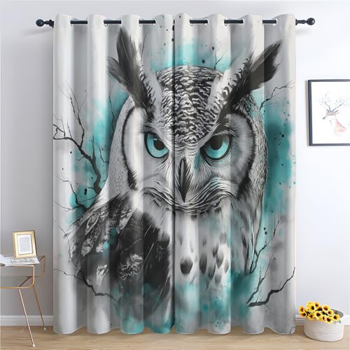 Luxfieo Eule Vorhänge Gothic Vogel Wilde Tiere Vorhang Blickdicht Gardinen 220 cm Lang Verdunklungsvorhänge mit Ösen Thermovorhang für Wohnzimmer Schlafzimmer Kinderzimmer Fenster Deko 2er Set