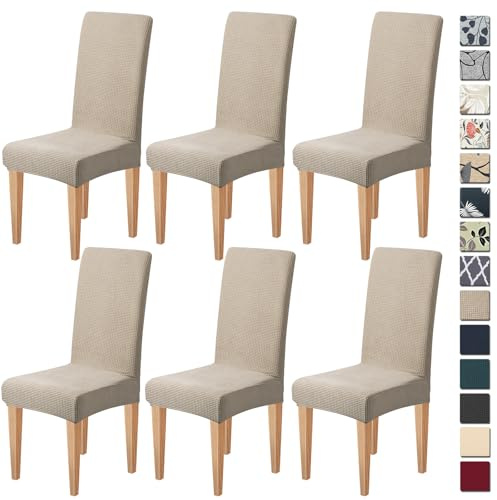 Dioxide Stretch Chair Covers for Dining Chairs, Washable Dining Chair Covers Set of 6, Soft Kitchen Chairs Seat Covers, Jacquard Parson Chair Slipcover Protectors for Home Hotel Restaurant Banquet