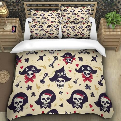 Juego De Cama De Esqueleto Juego De Funda De Edredón Estampado En 3D Microfibra Juego De Cama con Funda De Almohada 3 Piezas Aplicable A Adolescentes Y Niños Single（140x200cm）