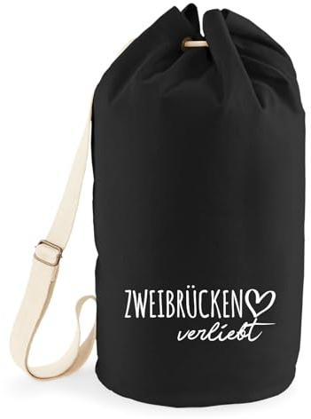 Huuraa Seesack Zweibrücken verliebt 20 Liter Black Baumwolle Rucksack Geschenkidee