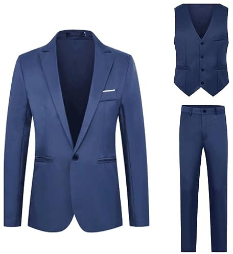 Traje De Hombre 3 Piezas Ceremonia Smoking Blazer Pantalones Chaleco Con Un Botón Monocromo Elegante Formal Traje De Hombre Ajustado Ceremonia Vestido De Novia Casual De Negocios Cena Trajes De