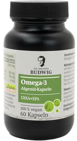 Dr. Budwig Premium Omega-3 DHA & EPA Kapseln Vegan aus Algenöl (60 Stück) - hochdosiert - 450mg natürliches DHA & EPA - laborgprüft - schadstoffgeprüft - leicht zu schlucken