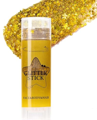YOFDAL 1 Stück 5.8g Glitzerstifte, Chunky Body Glitter Stick, Mermaid Sequins Glitzer Gesicht, Face Sparkling Glitzer für Haare Lippen Nails Makeup, Body Glitter für Festival Rave(Gold)