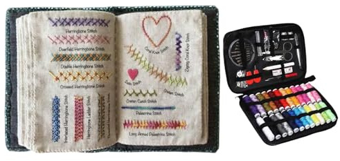 Libro de puntadas para bordado a mano con enhebrador | Guía completa para principiantes adultos y niños | Kit para punto de cruz y otros bordados, aprende fácilmente en casa y de viaje | Ideal para
