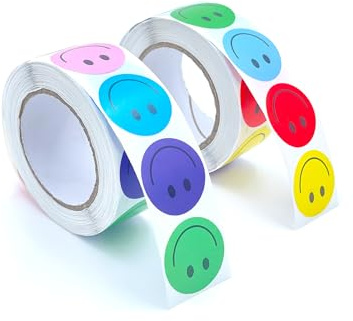1000 Stück Smiley Aufkleber 25mm, 2 Rolle Klebeetiketten Rund 8 Farben, Smile Belohnungssticker für DIY Scrapbooking Kalende Notizbücher Planer