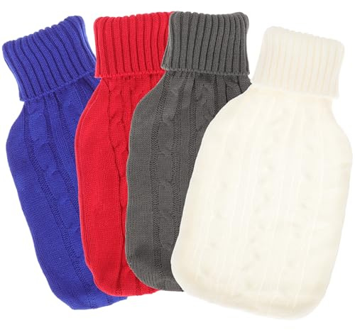 GARVALON 4 Stück Wärmflaschen Strickbezüge Ml Weiche Wiederverwendbare Strickhüllen in Weiß Rot Blau und Dunkelgrau Wärmflaschenschutz für Zuhause Büro und Geschenk