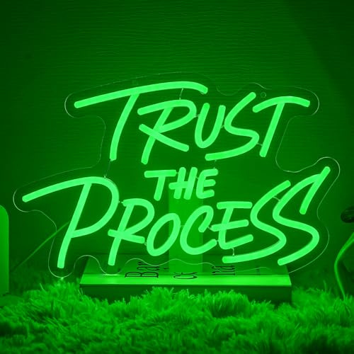 Trust The Process Neon Sign for Wall Decor Green Neon Light Gym LED Sign Dimmable Motivation LED Light Letter Lighting for Bedroom Bar Classroom Gym Office Art Inspirational Alphabet