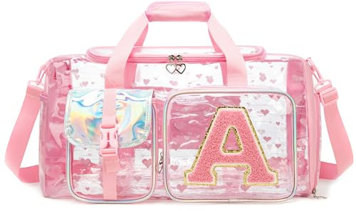 HTgroce Borsone Palestra Bambina Iniziale A Personalizzato Trasparente– Borsa Piscina con Scomparto Scarpe – Borsa da Viaggio Ragazza per Danza, Nuoto e Sport – Duffel Bag