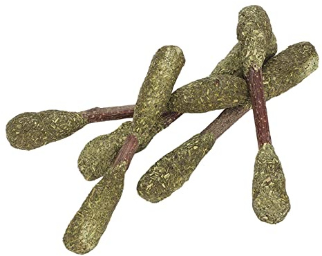 Dpofirs Bastoncini da Masticare per Coniglio, Bastoncini da Masticare per Criceti con Palline di Erba Medica, 5 Pezzi in Legno di Melo Naturale per Piccoli Animali Domestici, Giocattoli per