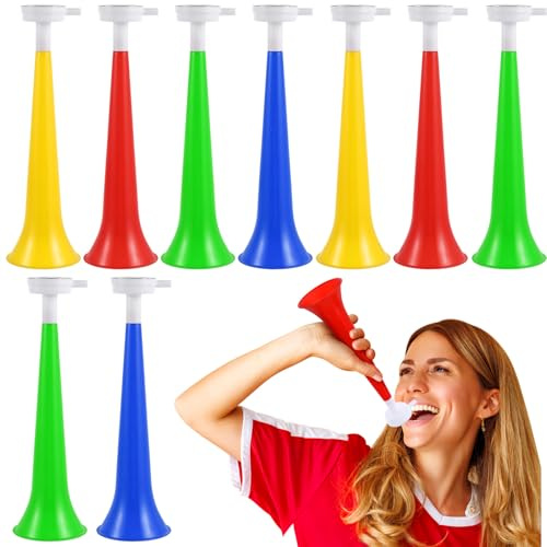 SEWACC 10pcs Plastic Stadium Cheer Horn Trumpets, 10. 8 Inch Colorful Blow Horns Noise Makers for Party Favors, Sports Events, Cheering, Birthdays (random Colors)