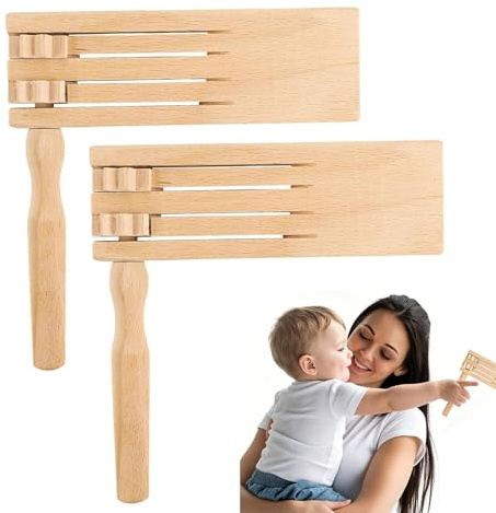 2 piezas de carraca de madera, carraca de madera, trinquete genérico para fiestas, instrumento de ruido, trinquete para niños, doble sonajero para eventos deportivos