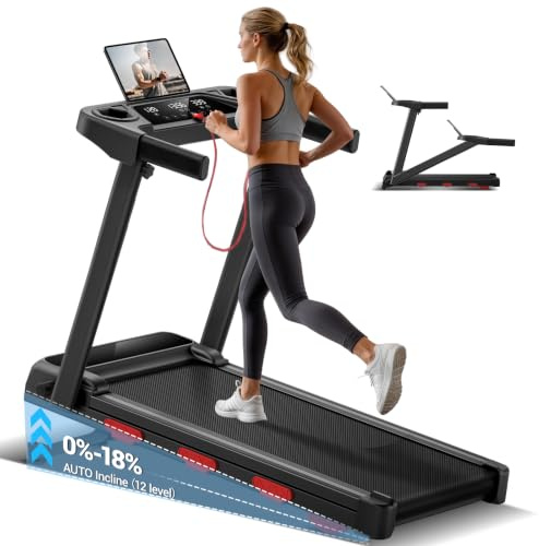 LONTEK Tapis de Marche Inclinable Auto 18% | 12KM/H Tapis de Course Pliable avec Écran LED,Treadmill avec 12 Programmes,3.0HP Moteur Silencieux, 160KG MAX