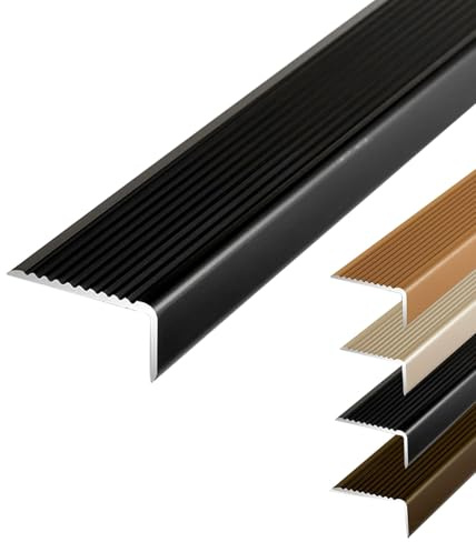 Bordo in alluminio IR da 100/120 cm, 4 cm, antiscivolo, in metallo, protezione antiusura, impermeabile, bordo angolare (nero, 130 cm)