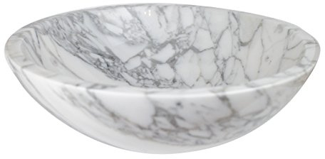 Waschbecken Waschschale Material 100% Naturstein, Aufsatzwaschbecken Handwaschbecken Marmor/Granit, rund, Farbe: weiß-grau, Durchmesser 34cm