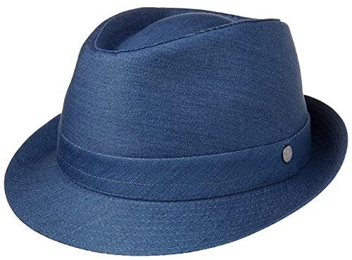 LIERYS Payato Jeans Denim Trilby Damen/Herren - Hut aus 100% Baumwolle - Stoffhut hergestellt in Italien - Fedora in M-XL - Baumwollhut mit Innenfutter Denim L (58-59 cm)