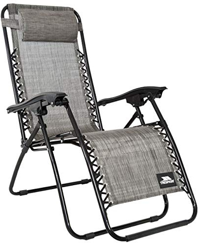 Trespass Reclining Sun Lounger Folding Garden Chair Recliner with Padded Head Pillow Zero Gravity 108cm x 160cm x 64cm Deck Patio Sunlounger Glenesk