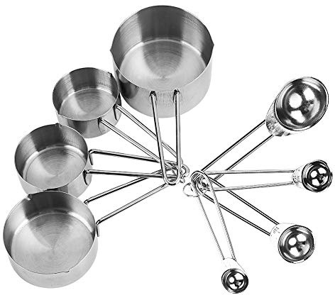 Yosoo 8 st/set rostfritt stål mätkoppar och skedar kit för torr och flytande matning kopp set matlagning bakning mätsats kök tillbehör bakningsverktyg