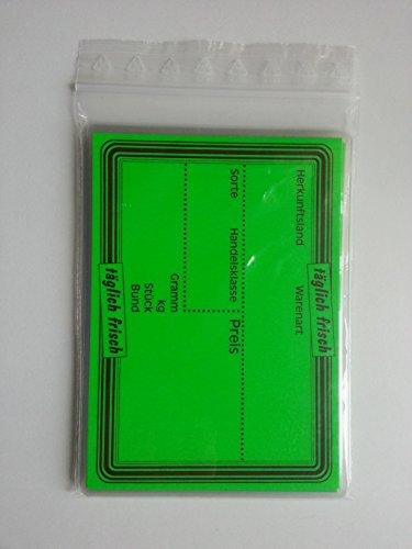 10 laminierte Preisschilder 216 x 303 mm leuchtgrün für Obst und Gemüse mit Aufdruck Werbesymbole