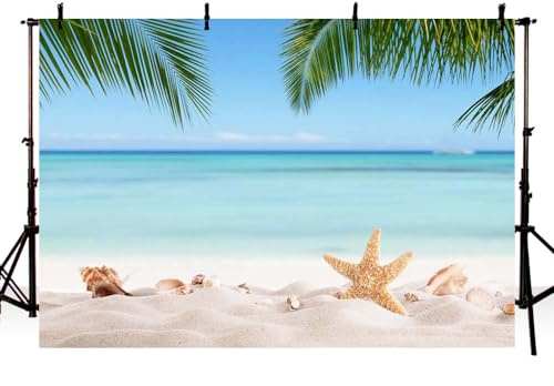 MEHOFOTO 2,1 x 1,5 m Sommer Strand Brautdusche Hintergrund Banner Meer Palmen Fotografie Hintergrund für Bild Blauer Meer Himmel Tropische Geburtstag Hochzeit Party Dekorationen Fotoautomaten Studio