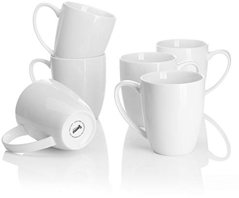 Sweese Porcelain White Coffee Mugs - 12 Ounce - Set of 6, Coffee Cups for Latte, Hot Tea, Cappuccino, Mocha, Cocoa, Festival Gift, Microwave Safe ﻿
