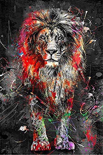 RAILONCH 5D DIY Diamond Painting, Tier Löwe Diamant Malerei Kits, Voller Bohrer Runden Diamant Painting Crystal Strass Stickerei Kreuzstich für Home Wall Decor (60x100cm)