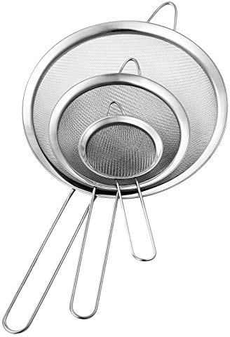 Yqlinnn Set di 3 colini a maglia fine in acciaio inox, per cucina, per tè, farina, riso, succhi di frutta, verdura, ecc., 8 cm, 14 cm, 20 cm, argento