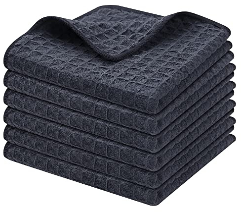 Homaxy Microfiber Waffle Weave Kitchen Dish Cloths, 12 x 12 Inch Ultra Absorbent and Solid Color Dish Towels for Kitchen Fast Drying Dishcloth for Washing Dishes, 6 Pack, Dark Grey